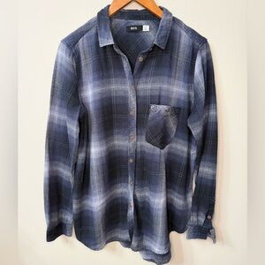 BDG Urban Outfitters Blue Gray Plaid Flannel Shirt Size L